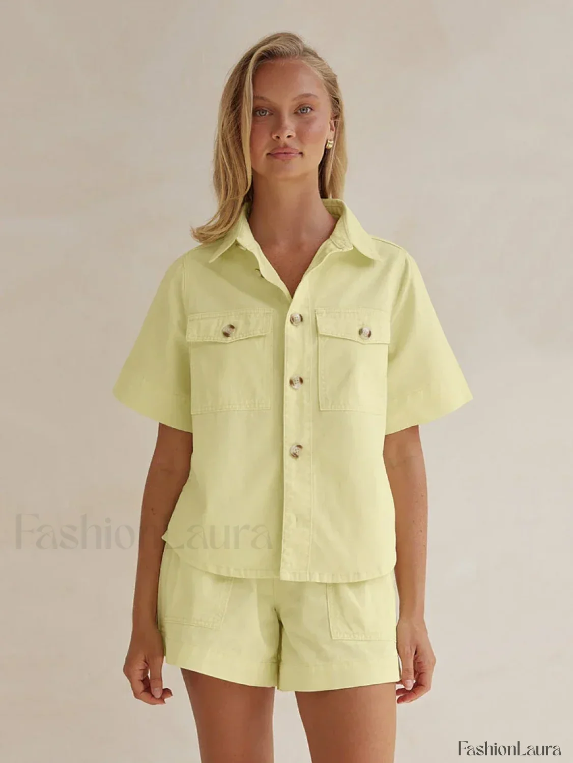 Summer Short Sleeve Pajama Shorts Two Piece Set - Image 12
