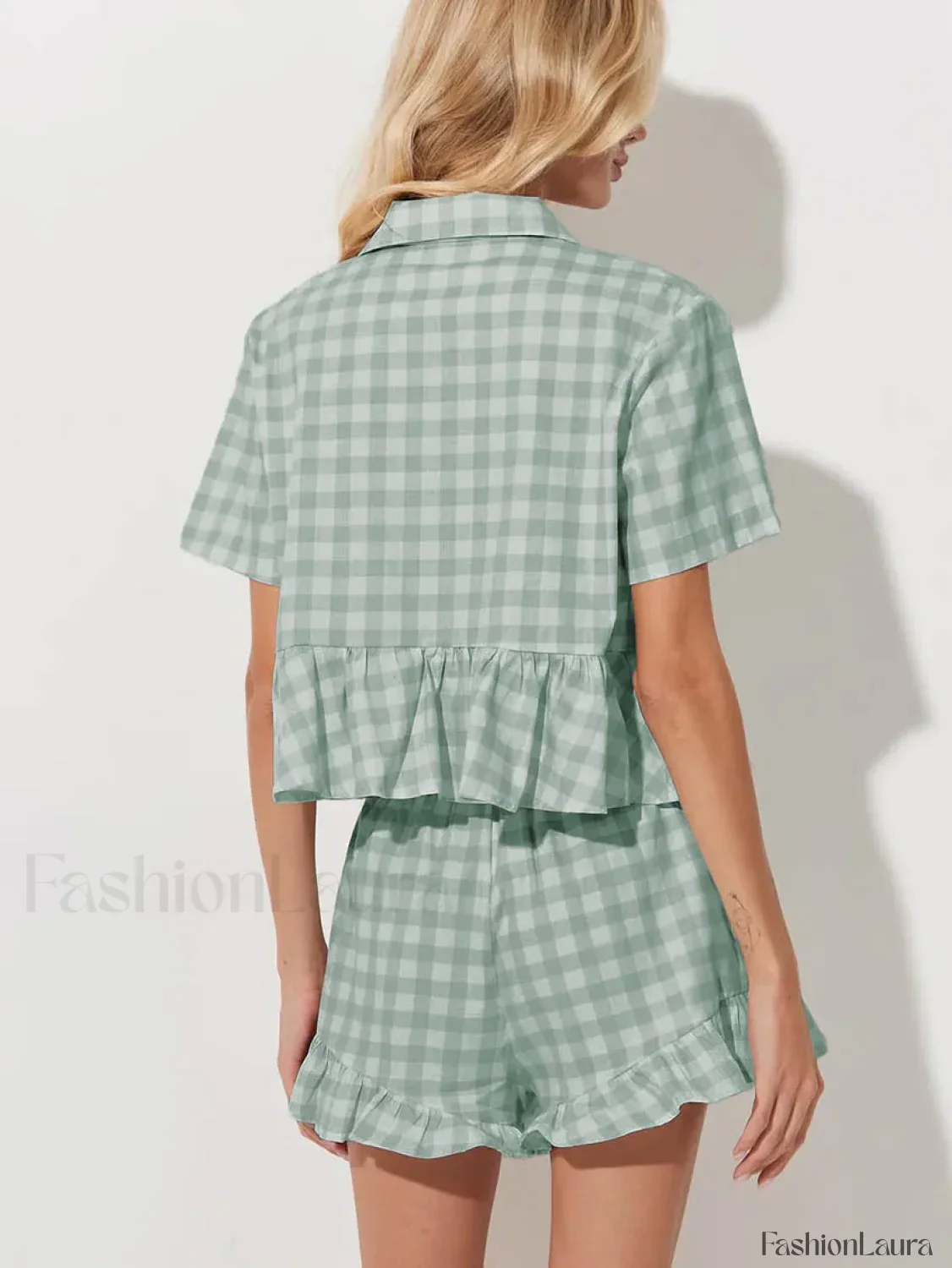 Summer Short Sleeve Pajama Shorts Two Piece Set - Image 13