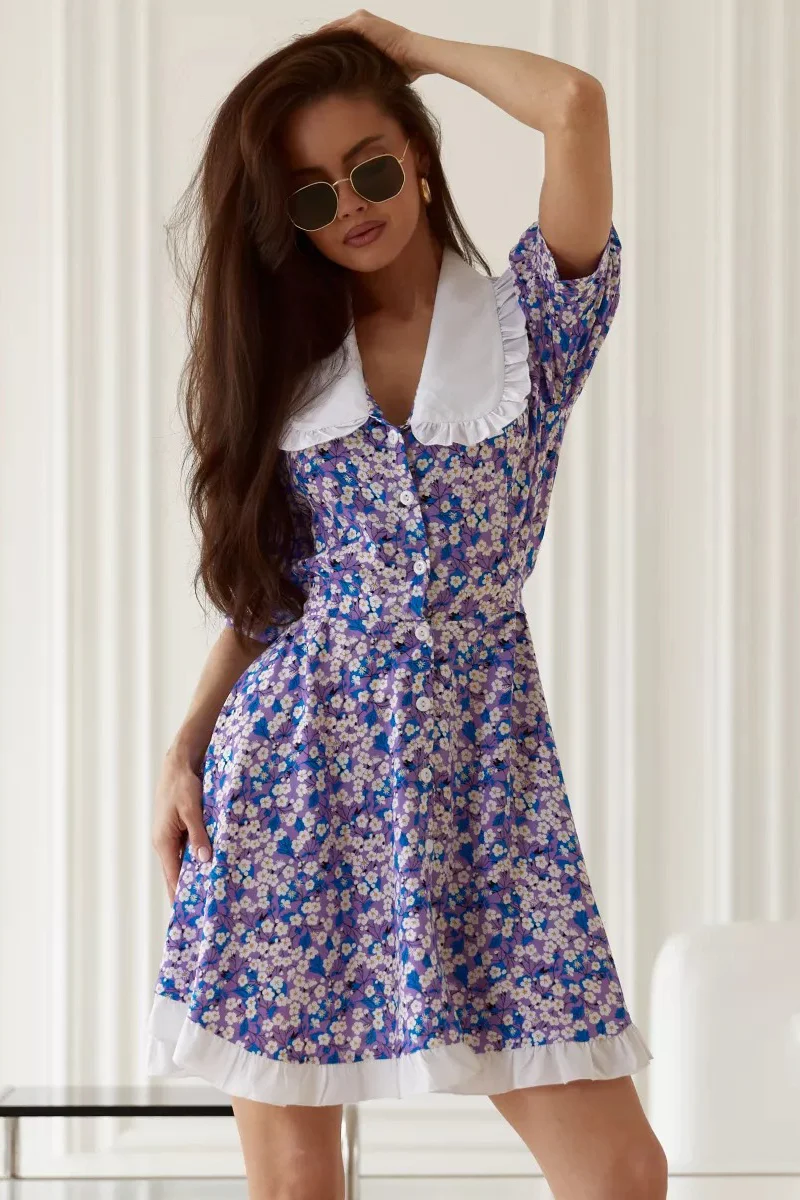Sweet Doll Collar Short Sleeve Mini Floral Dress - Image 5