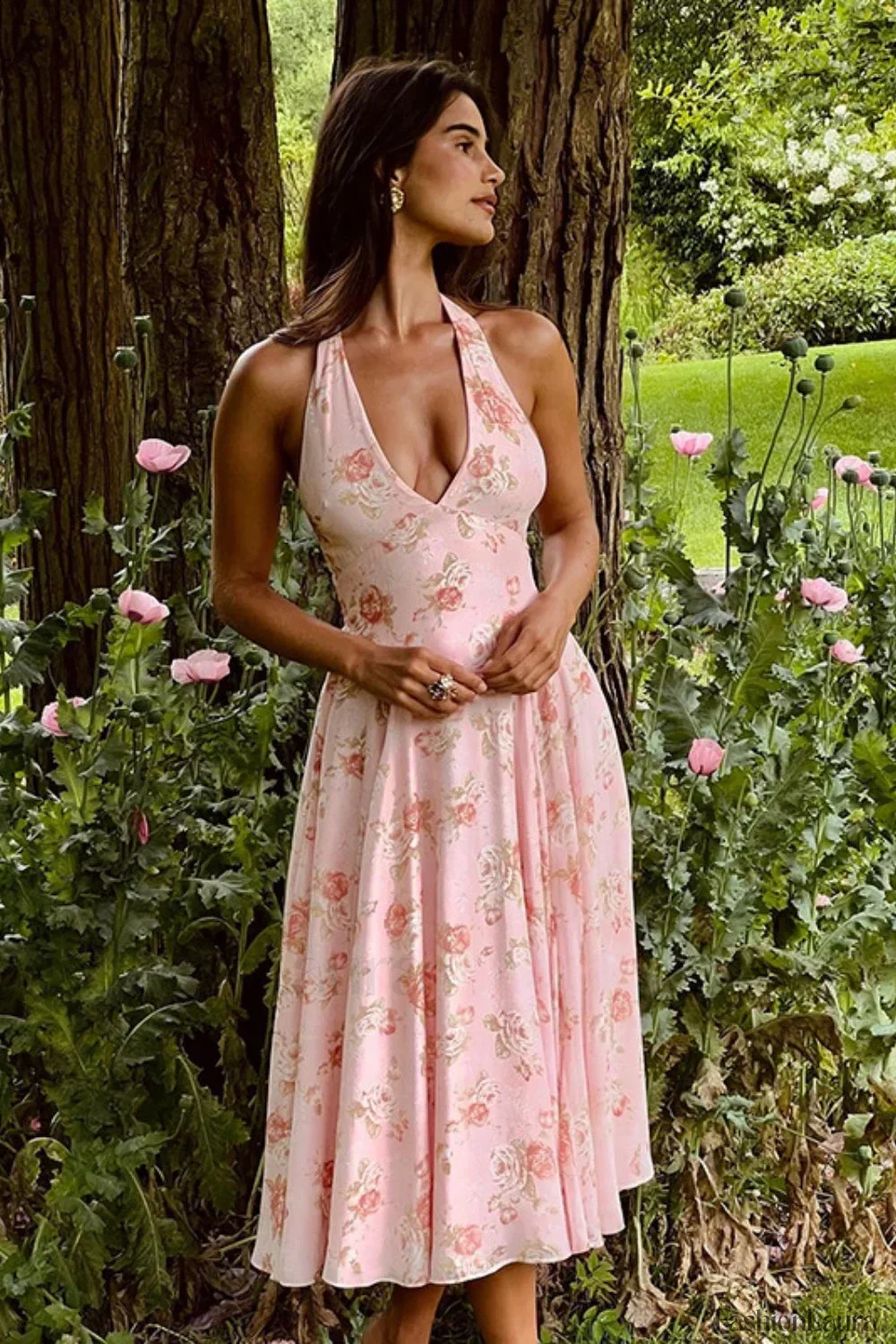 Sweet Wind Slim Print Neck A-Line Floral Dress - Image 12
