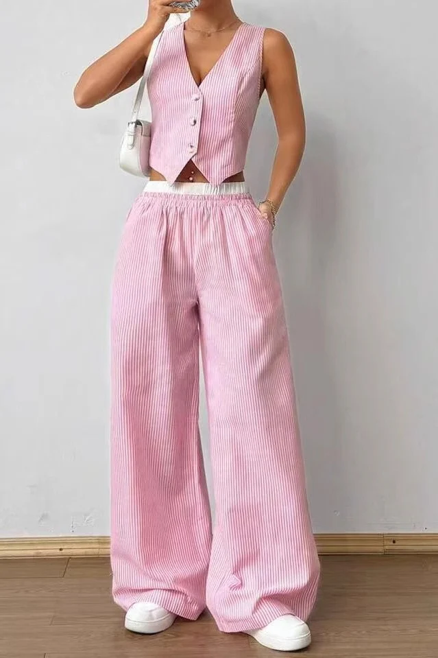 Tailored Workwear Striped Two Piece Vest Pants Set - Image 7