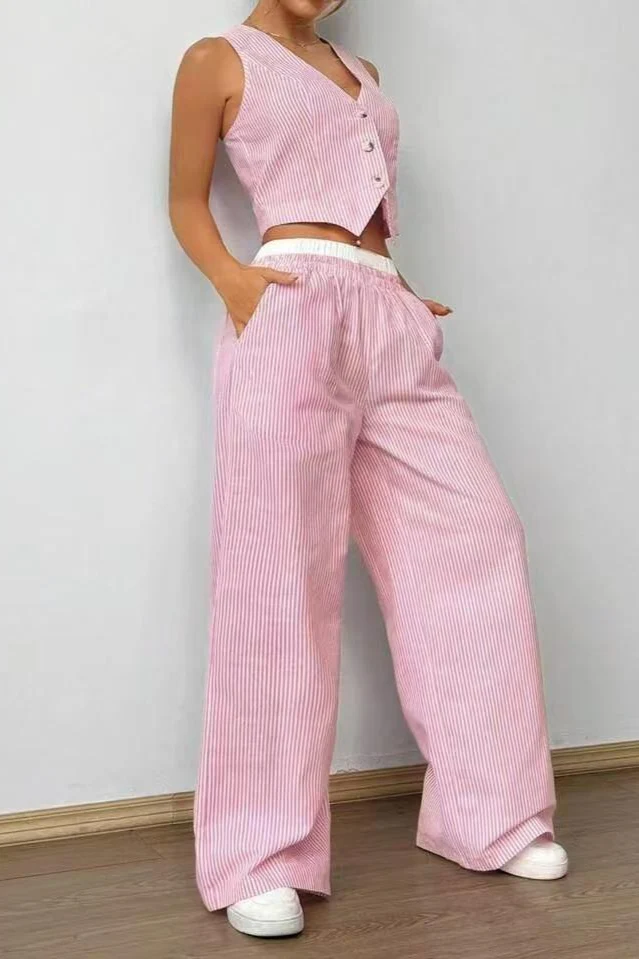 Tailored Workwear Striped Two Piece Vest Pants Set - Image 8