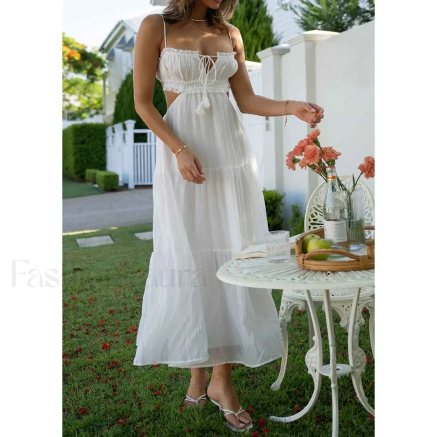 Tassel Tie-Up Cutout Midi Dress - Image 5