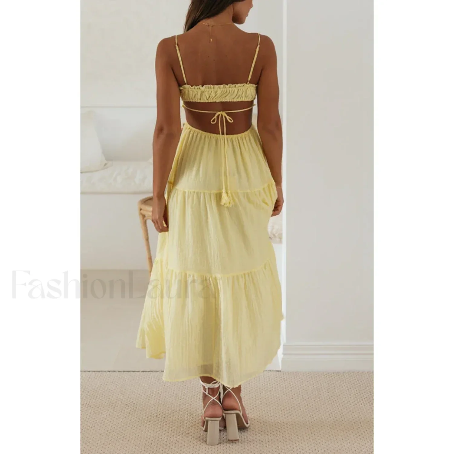 Tassel Tie-Up Cutout Midi Dress - Image 7