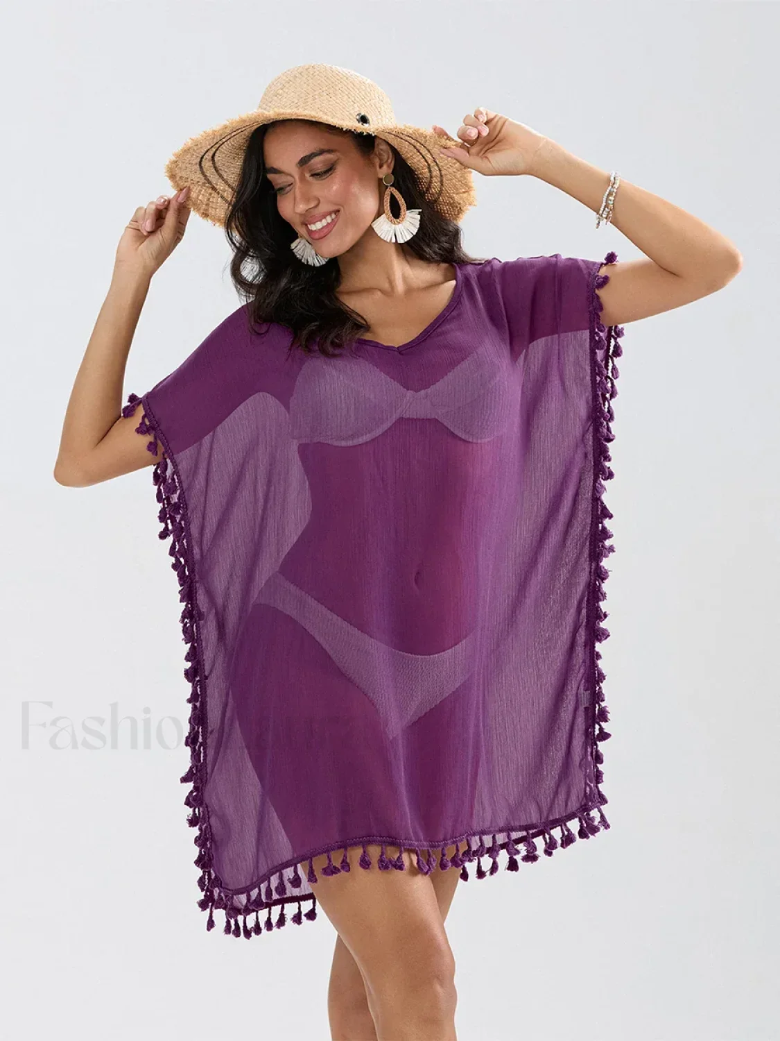 Tassel Trim See Through Cover Up - Image 4