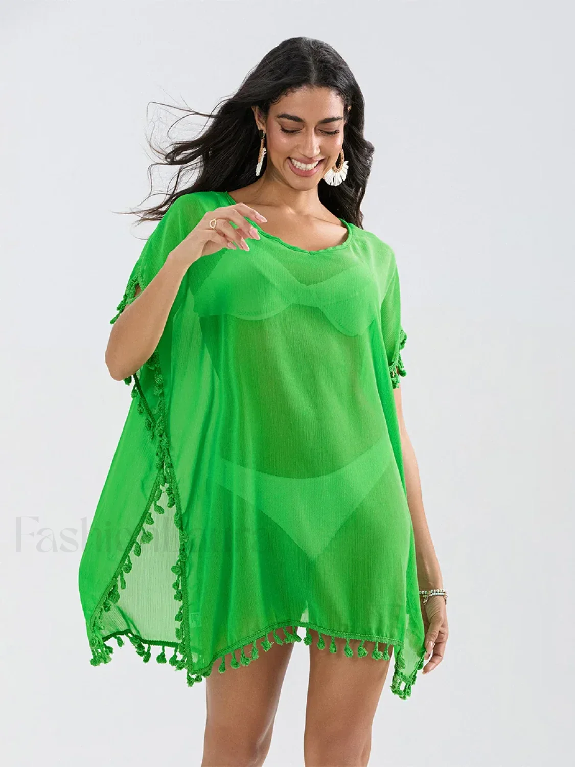 Tassel Trim See Through Cover Up - Image 7