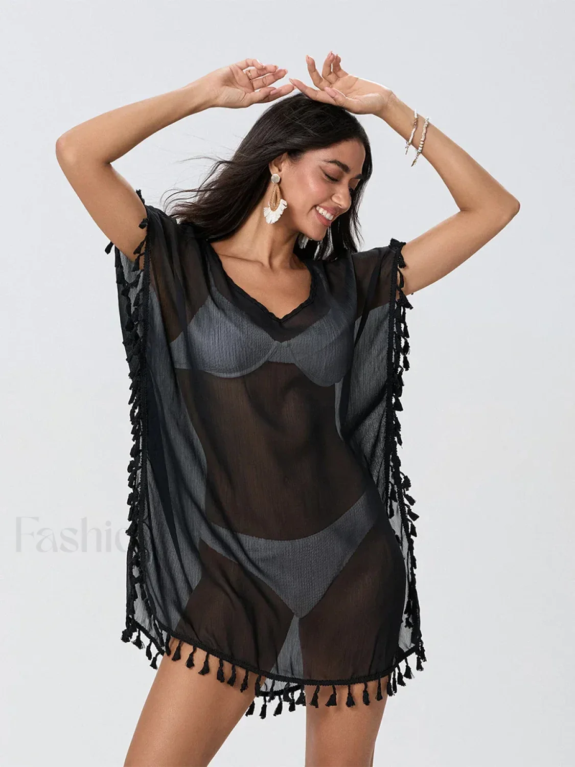 Tassel Trim See Through Cover Up - Image 8
