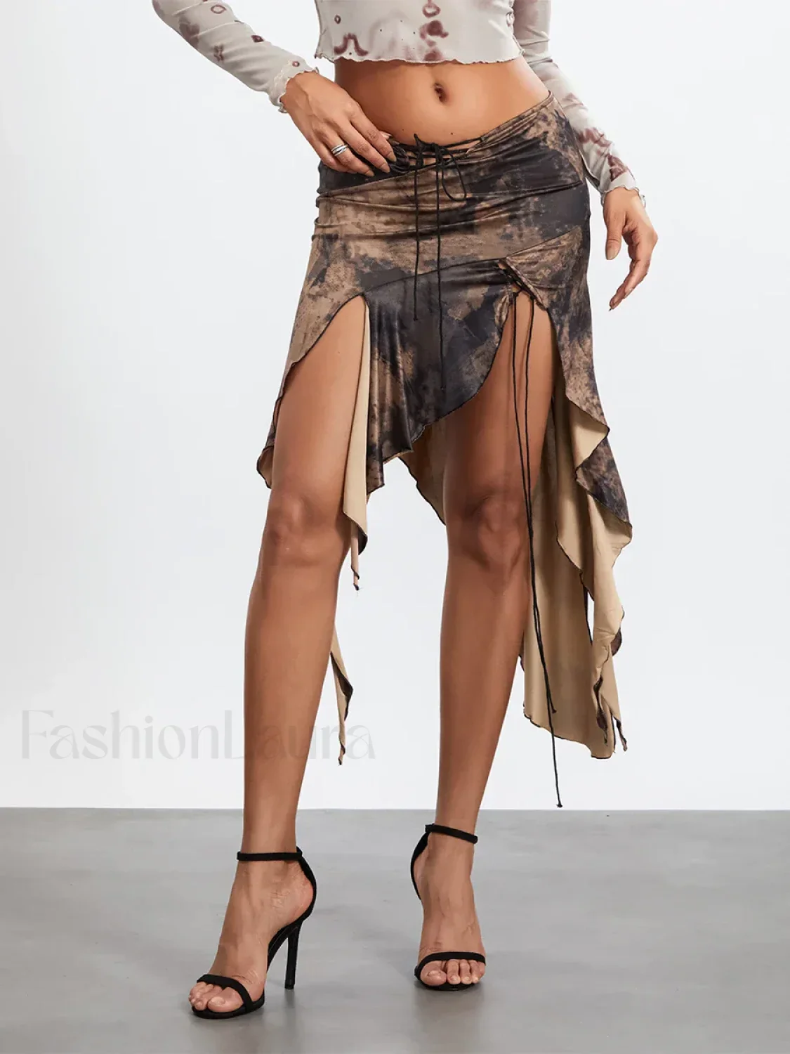 Tassel Wrap Asymmetric Midi Skirt - Image 2