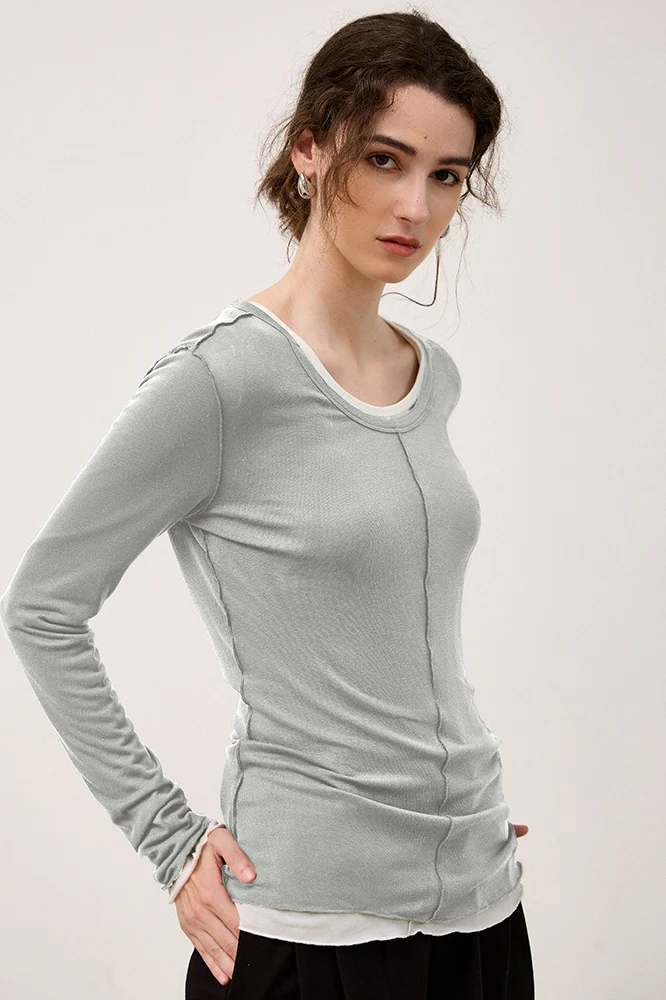 Tencel Wool Blend Round Neck Knit Top - Image 14