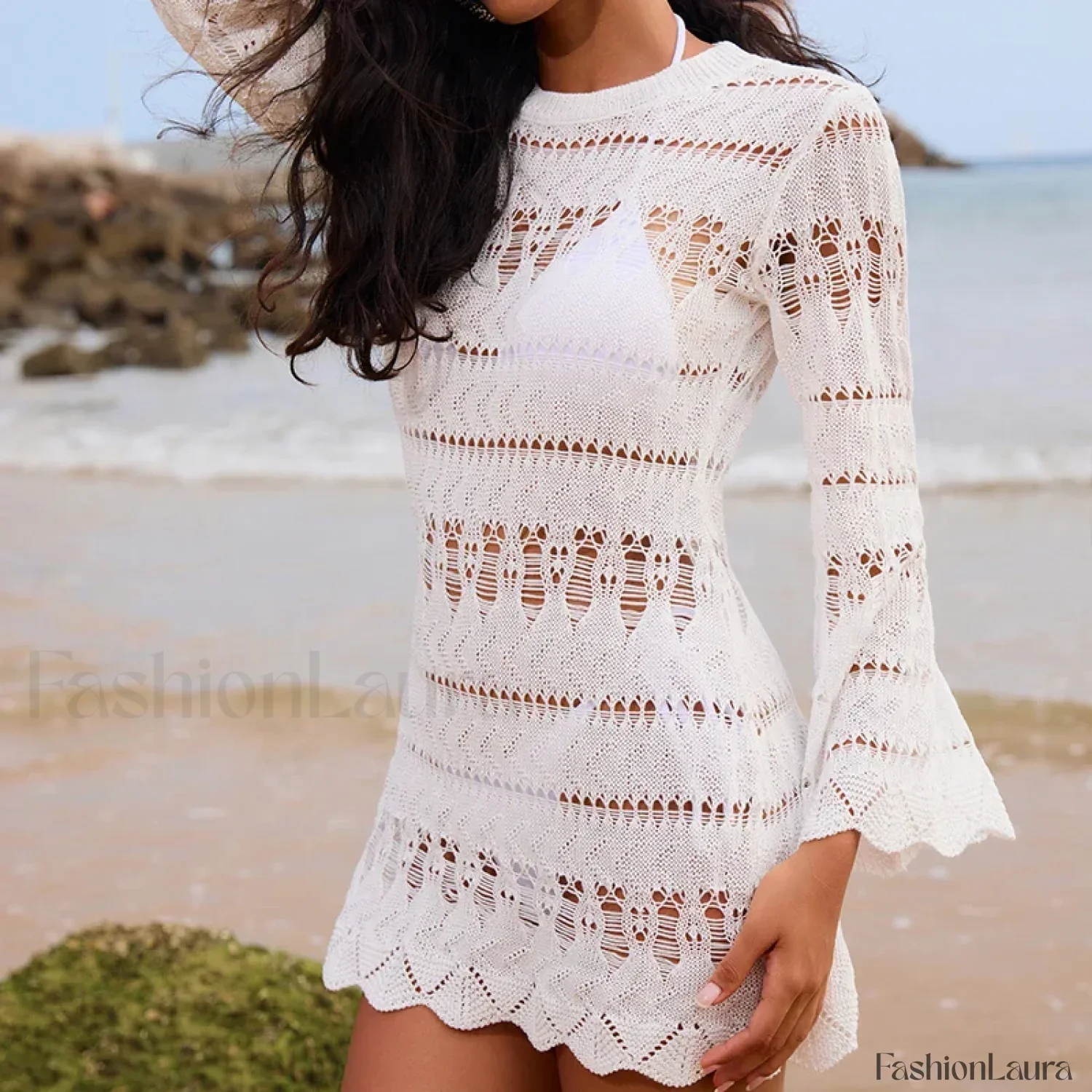 Textured Horn Sleeve Short Cover Up - Image 22