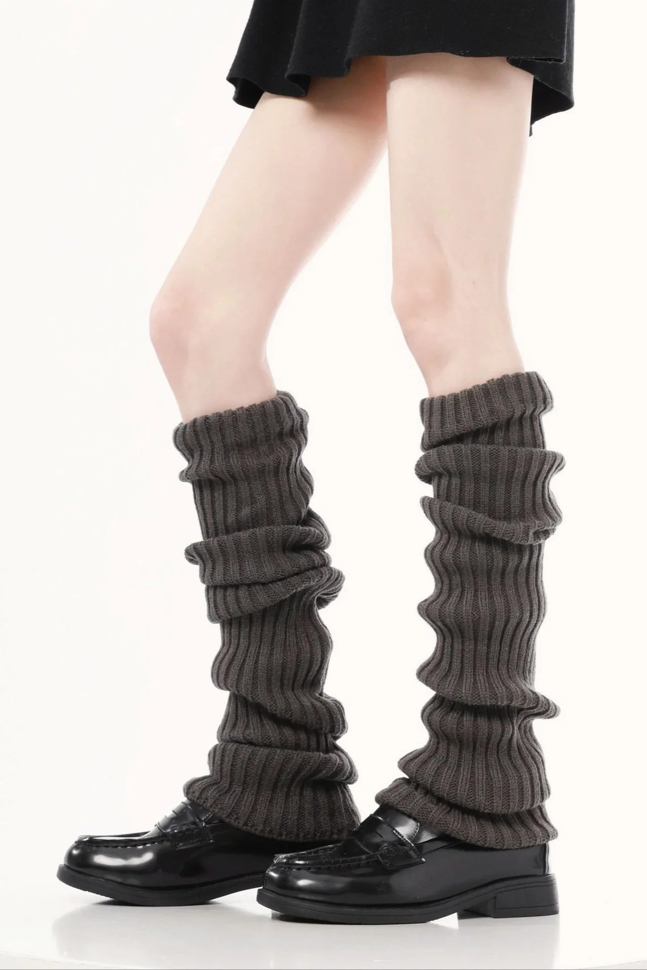 Textured Knit Bell Bottom Long Leg Warmers - Image 2
