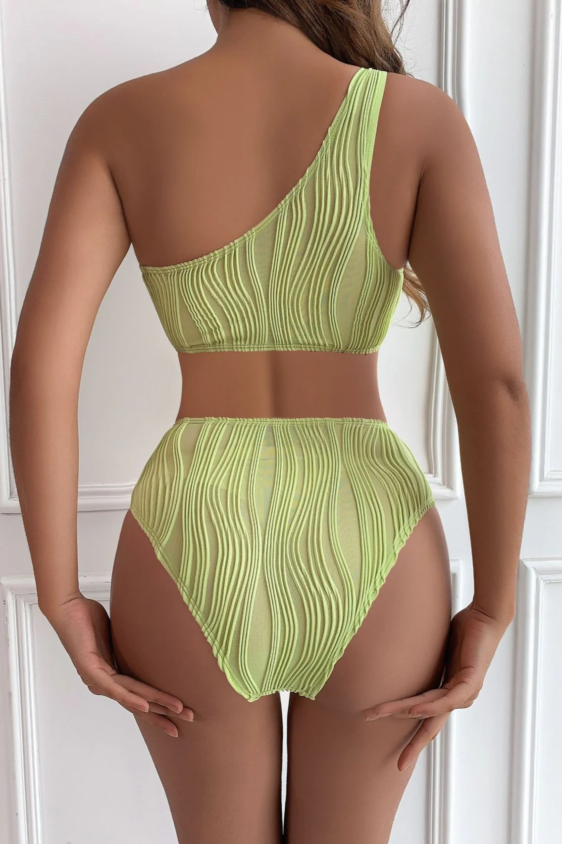 Textured Patchwork Cutout One Piece Swimwear - Image 4