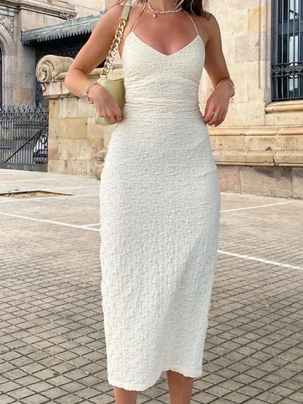 Textured Split Halter Maxi Dress - Image 4