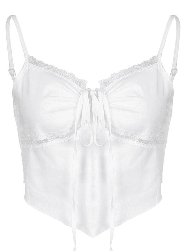 Tie Back Lace Trim Crop Cami Top - Image 13