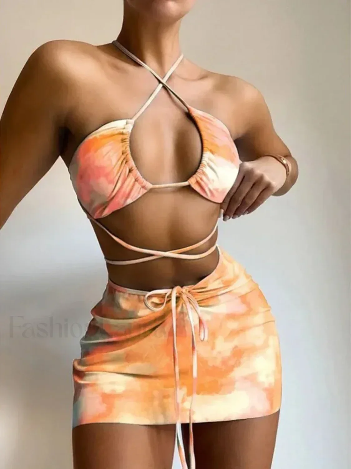 Tie Dye Hollow Pleated Three Piece Set - Image 11