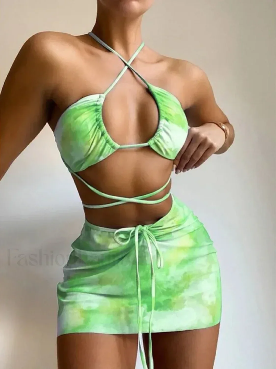 Tie Dye Hollow Pleated Three Piece Set - Image 12