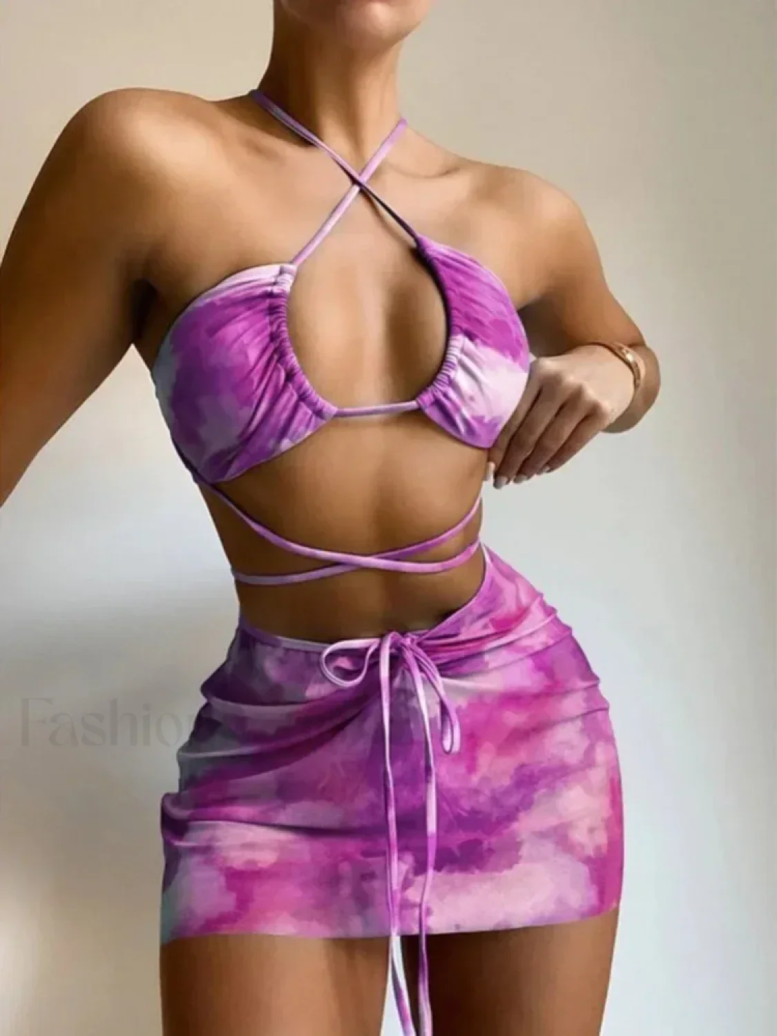 Tie Dye Hollow Pleated Three Piece Set - Image 13