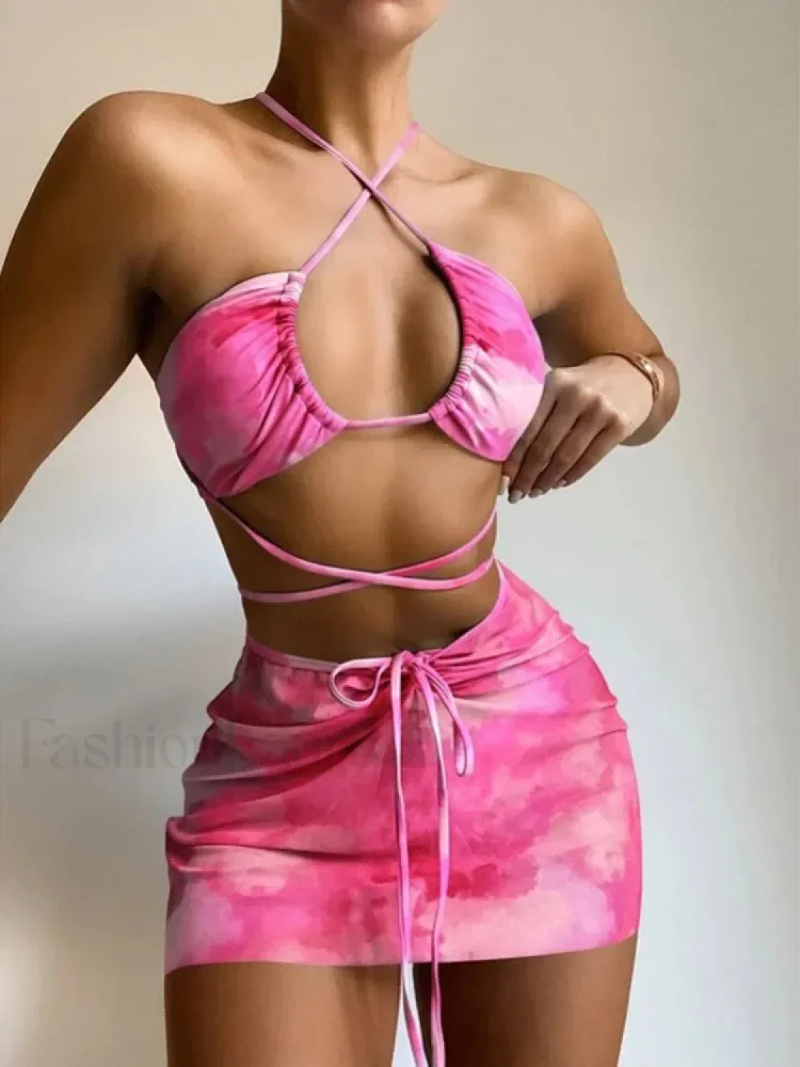 Tie Dye Hollow Pleated Three Piece Set - Image 5