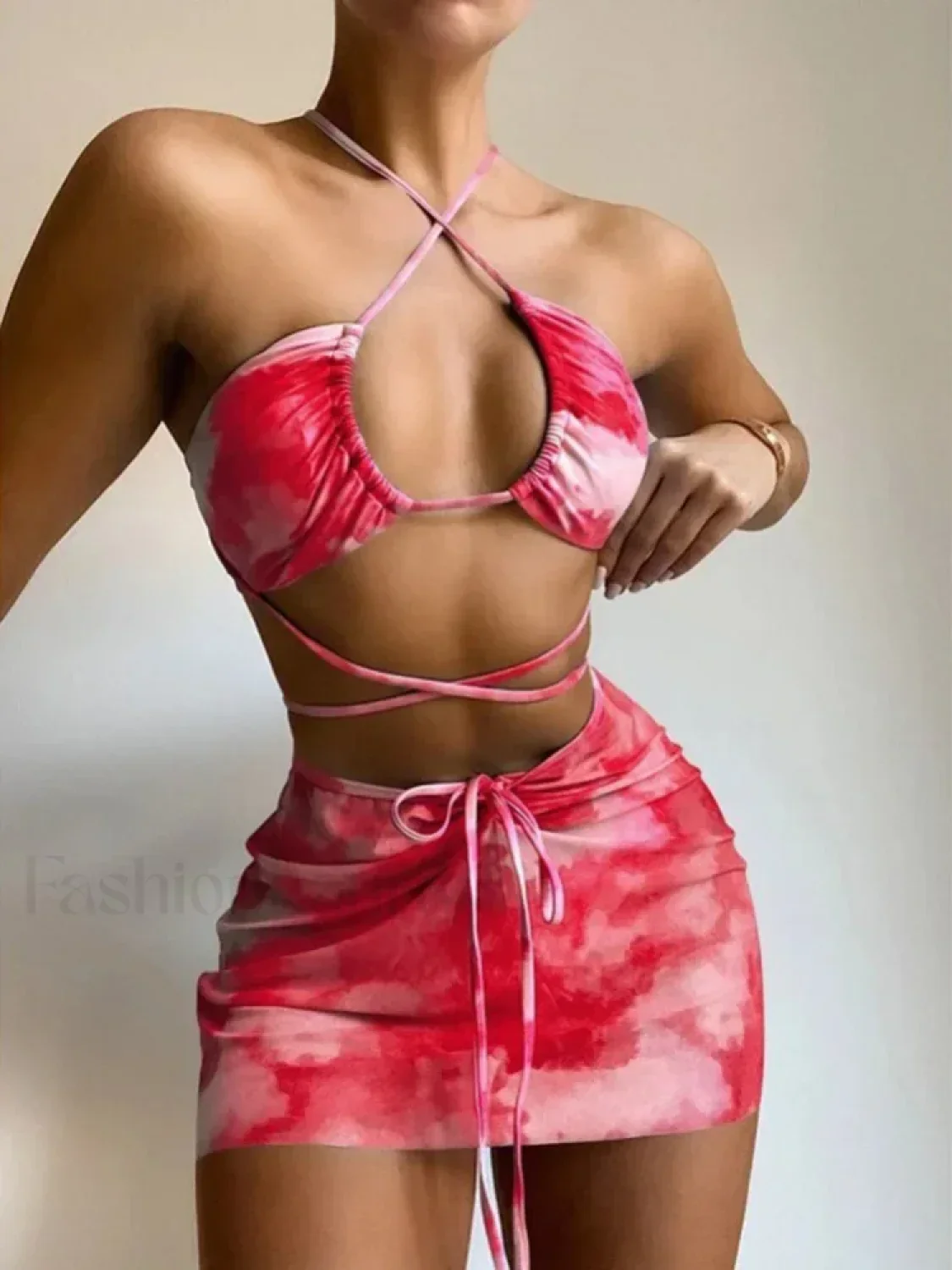 Tie Dye Hollow Pleated Three Piece Set - Image 9