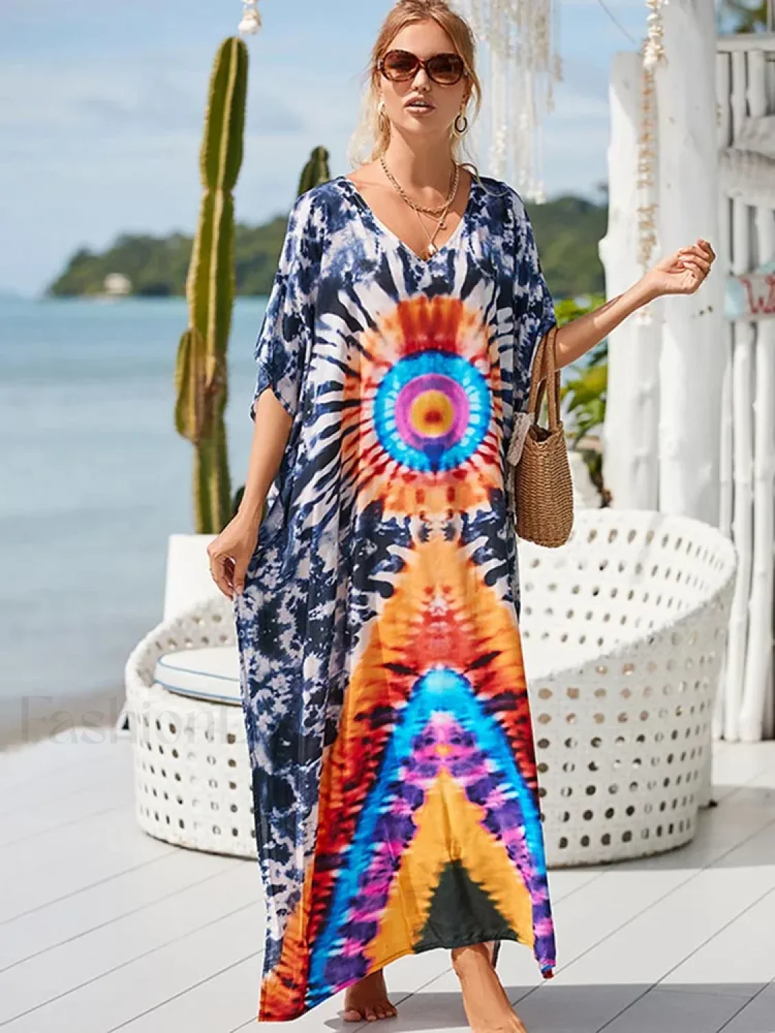 Tie Dye V-Neck Plus Size Cover Up - Image 8