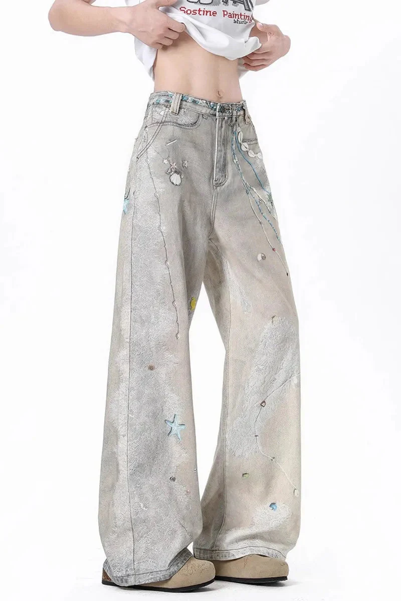 Tie-Dye Wide-Leg High Waist Jeans - Image 12