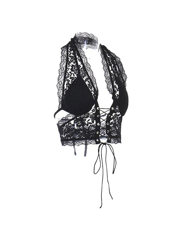 Tie Front Lace Halter Tank Top - Image 16