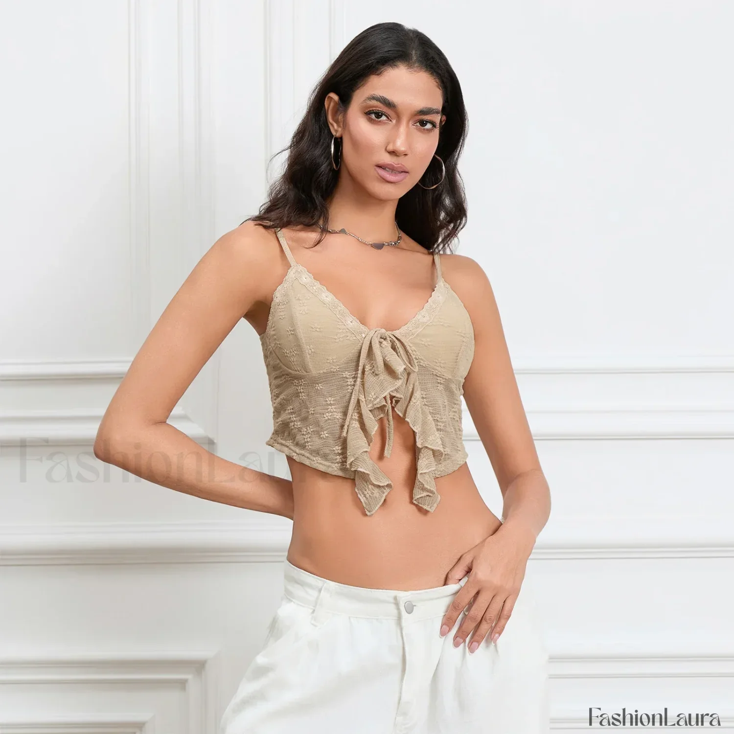 Tie-Front Lace Trim Crop Top - Image 13