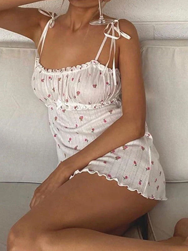 Tie Strap Frill Trim Floral Mini Dress - Image 2