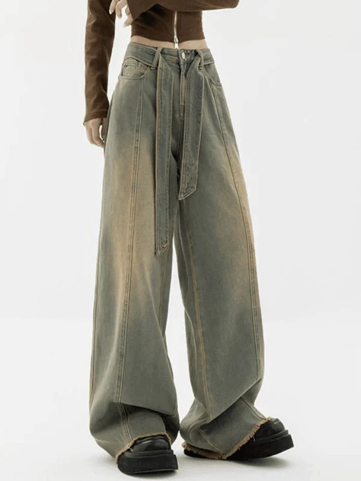 Tie Strap Seam Detail Boyfriend Jeans - Image 2