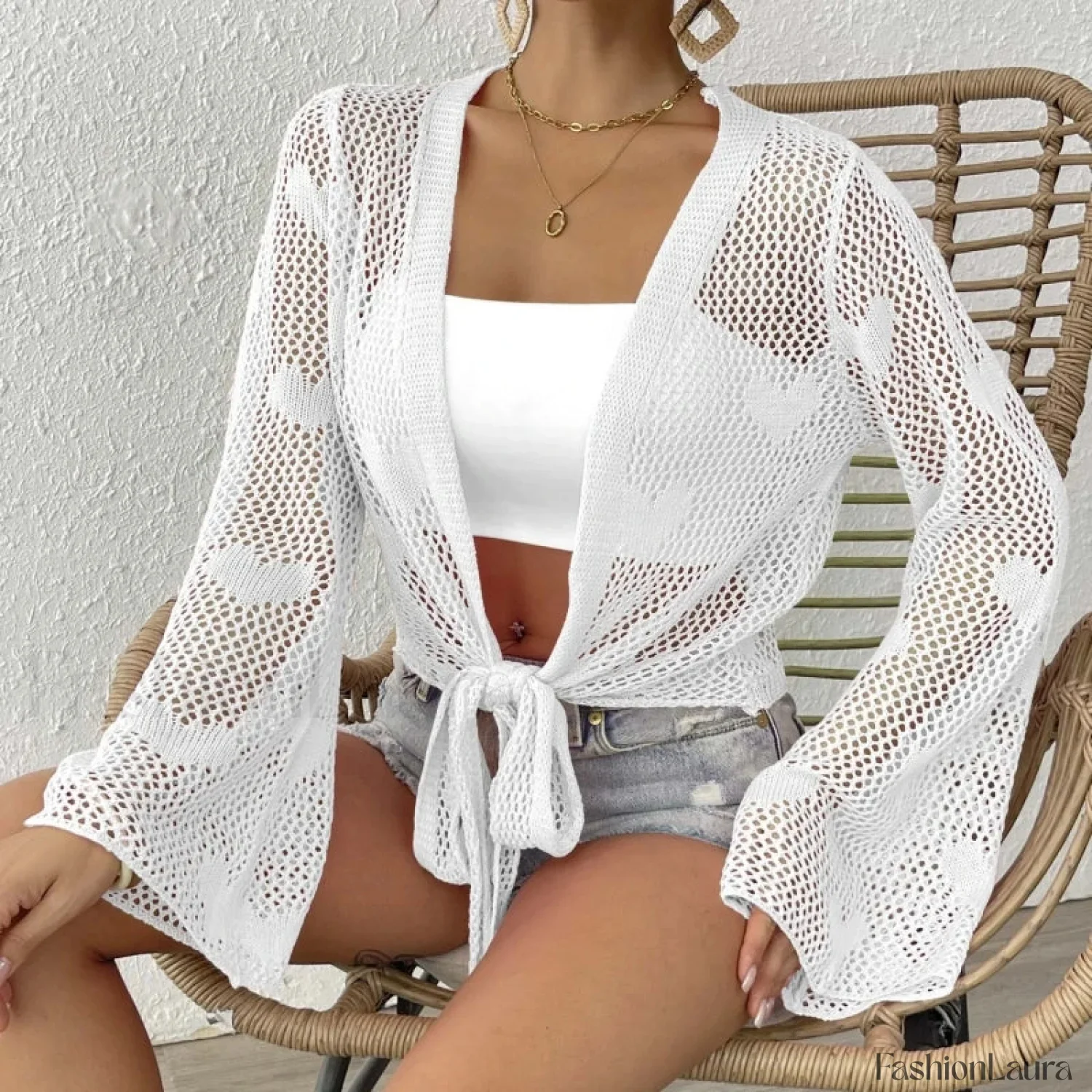 Tie-Up Loose Knit Beach Cover Up - Image 11