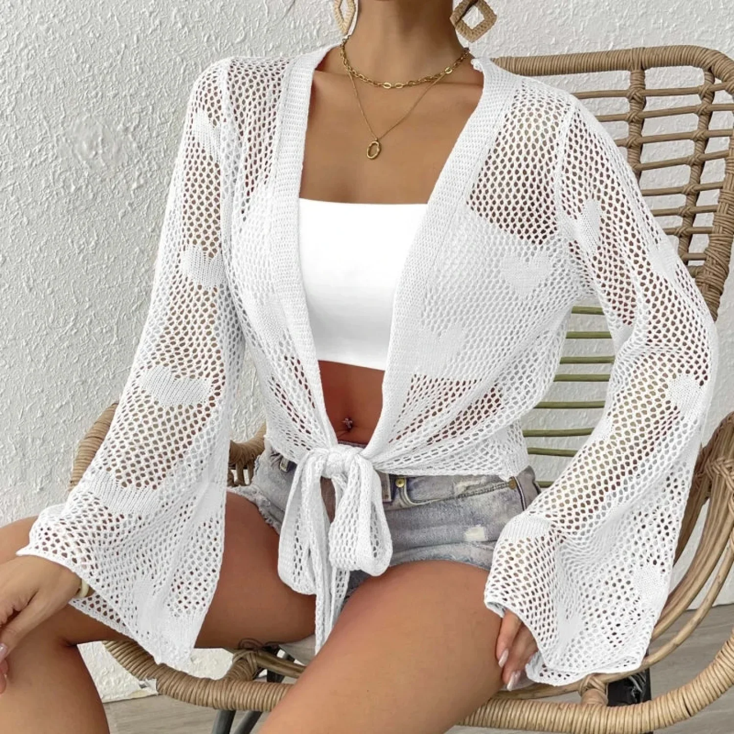 Tie-Up Loose Knit Beach Cover Up - Image 2