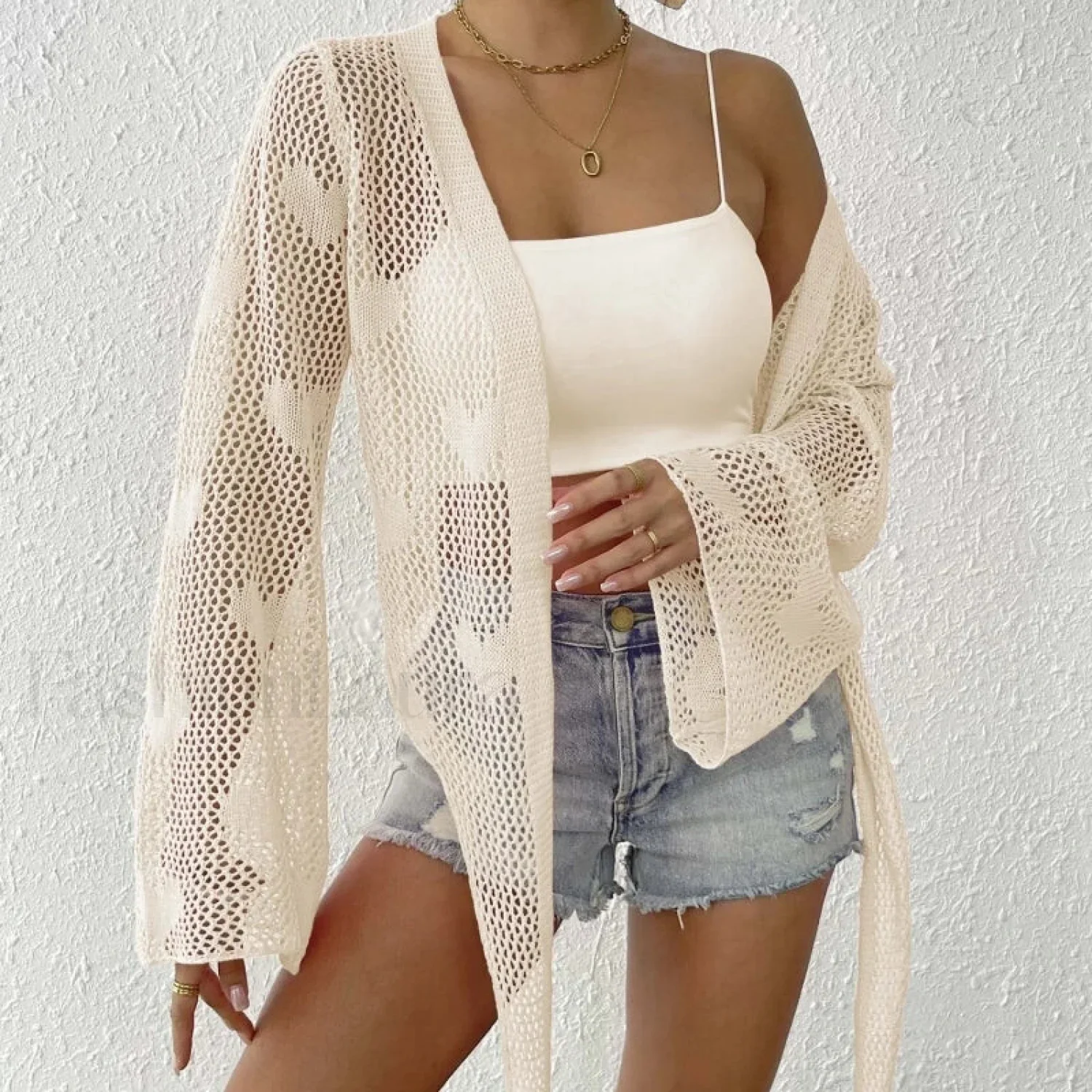 Tie-Up Loose Knit Beach Cover Up - Image 4