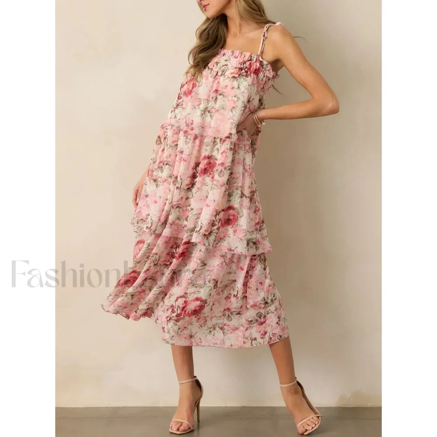 Tiered Lace-Up Cami Midi Dress