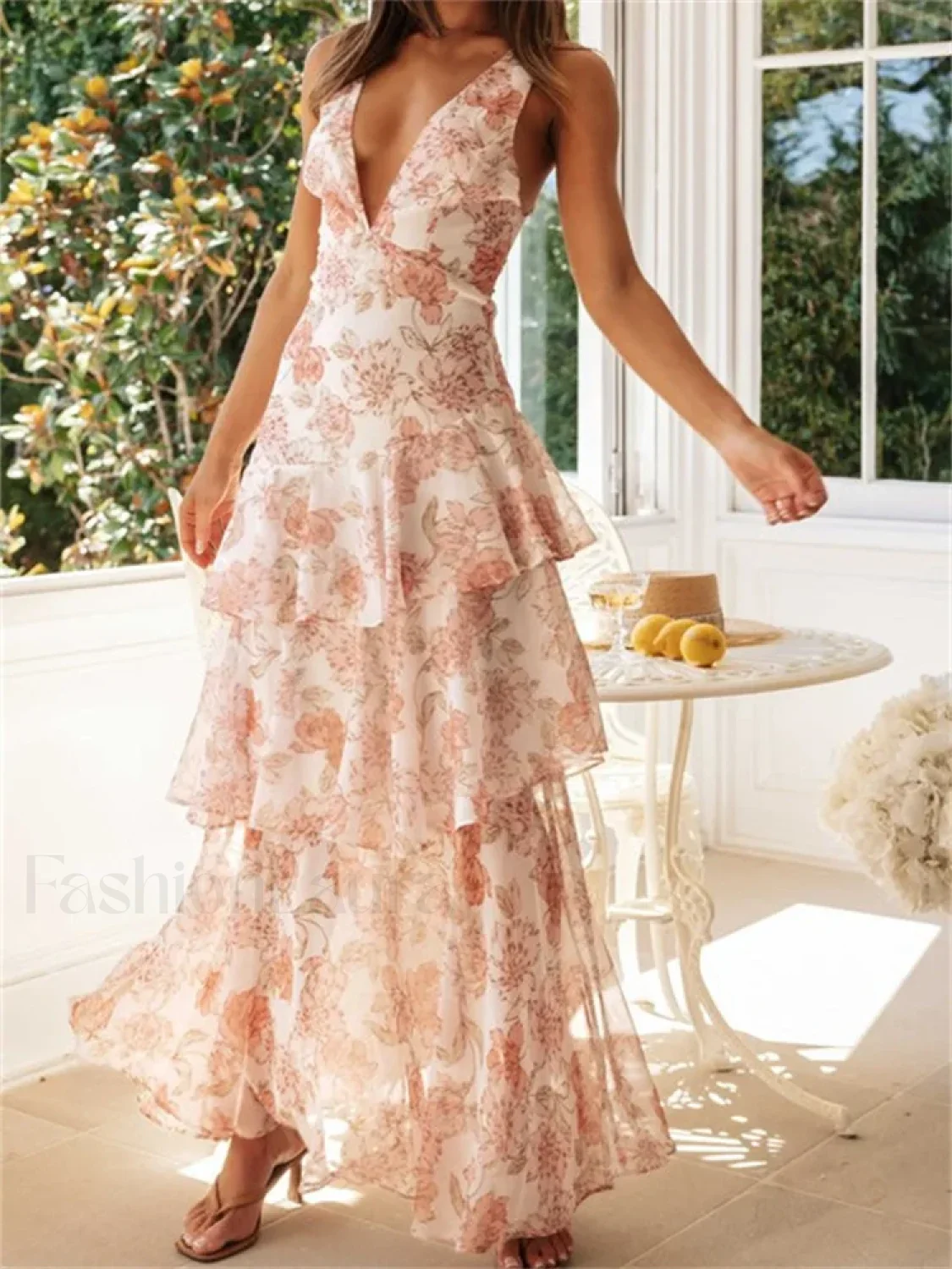 Tiered V-Neck Floral Dress - Image 7
