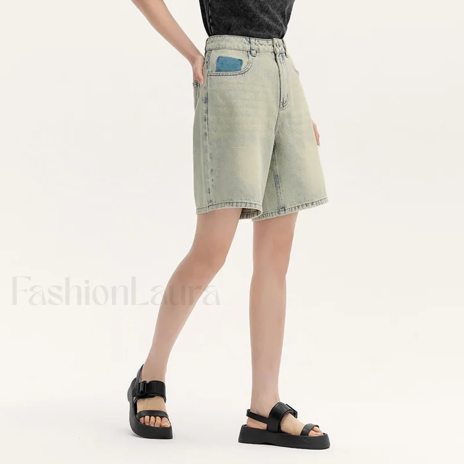 Trendy Bermuda Straight-Leg Denim Street Style Short - Image 2