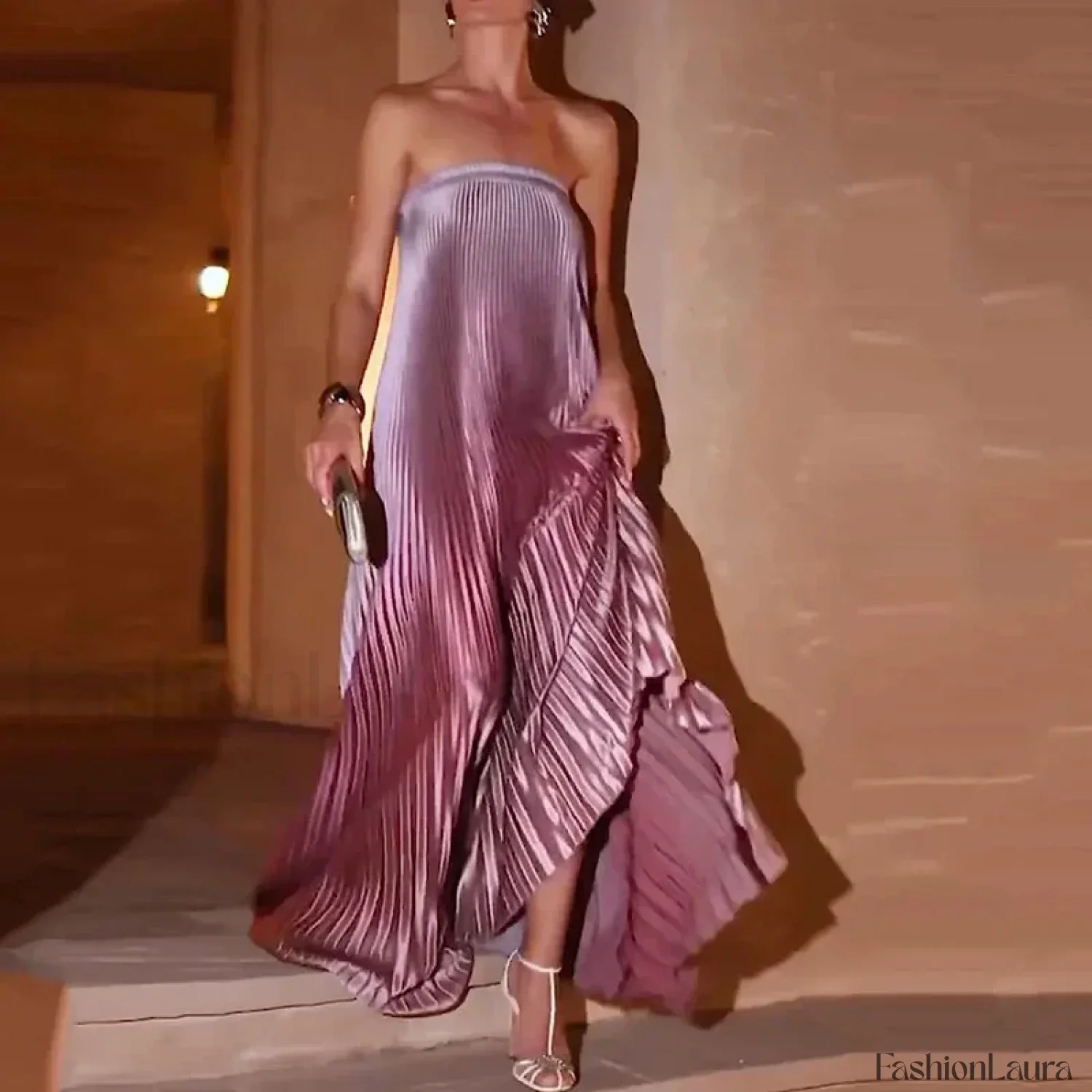 Tube Top Pleated Mermaid Maxi Dress - Image 6