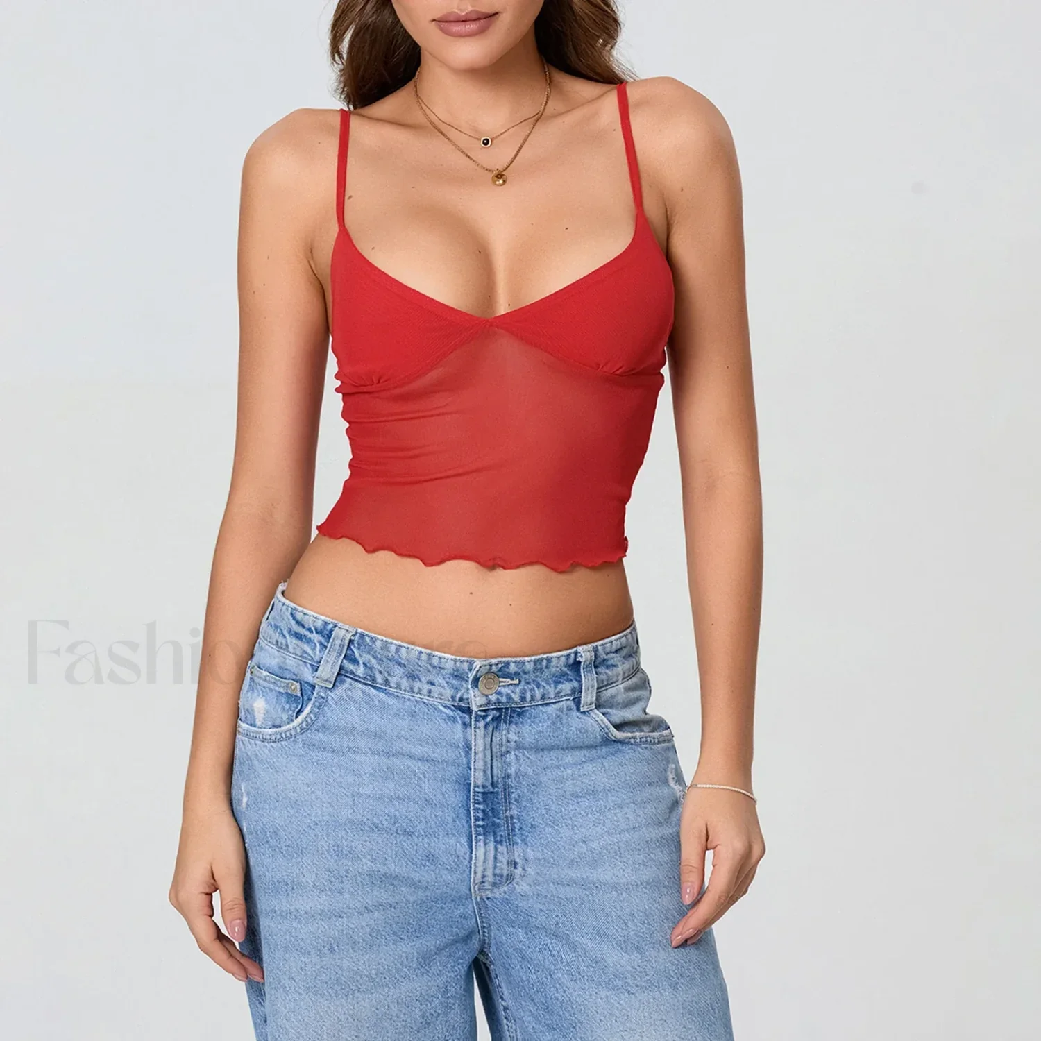 Tulle Spaghetti Strap Crop Top - Image 4