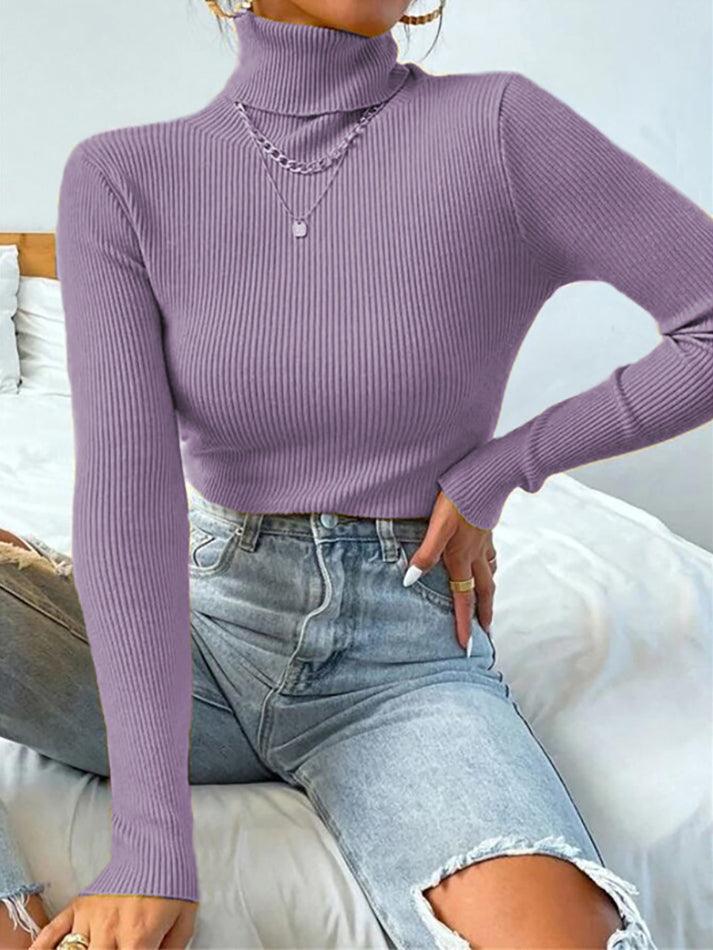 Turtleneck Ribbed Knit Sweater - Image 29