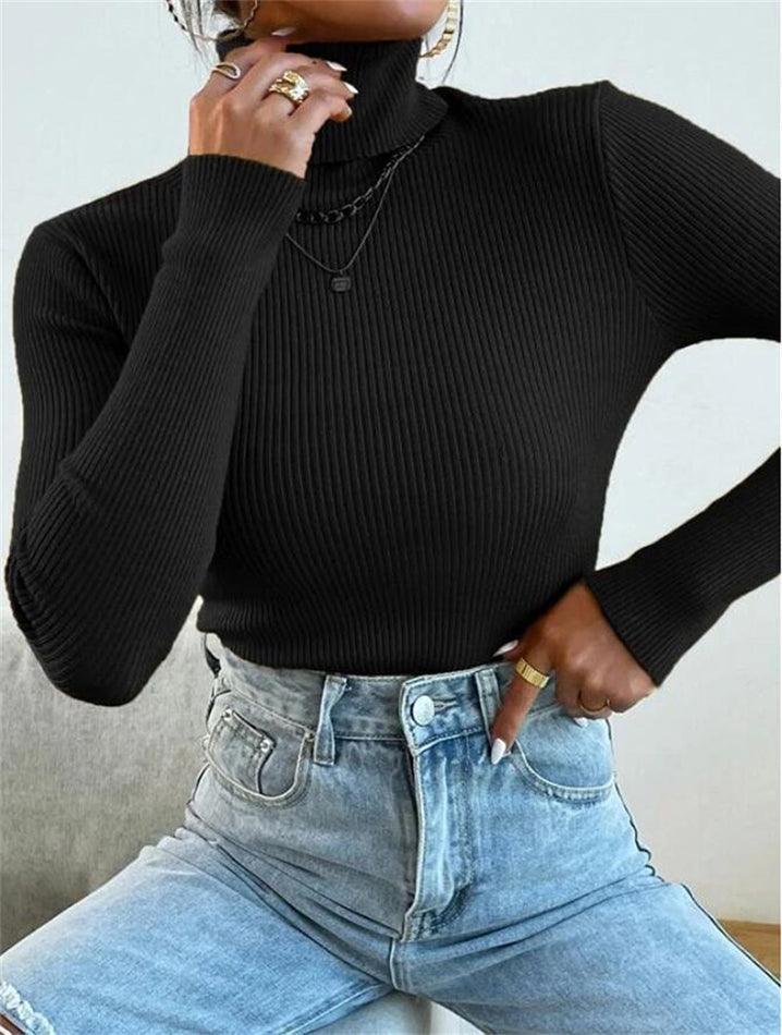 Turtleneck Ribbed Knit Sweater - Image 36