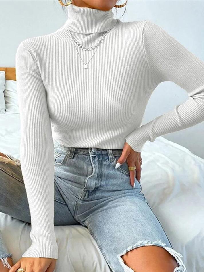 Turtleneck Ribbed Knit Sweater - Image 40