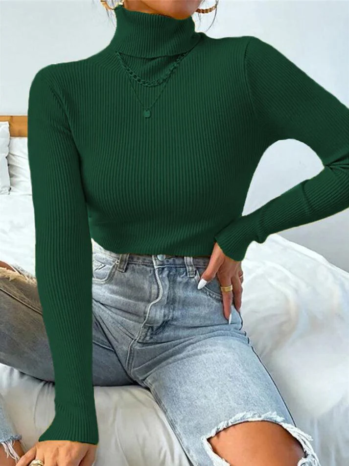 Turtleneck Ribbed Knit Sweater - Image 44