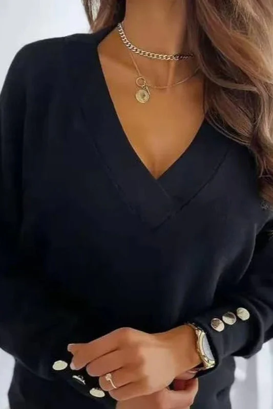 V-Neck Button Knit Pullover Sweater - Image 30