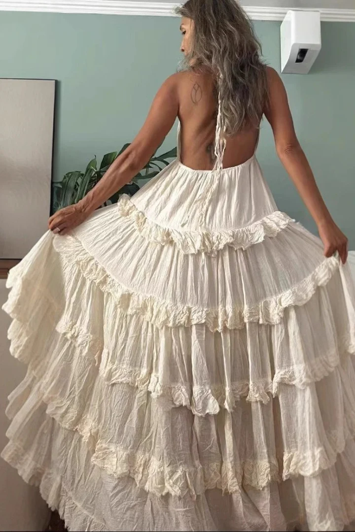 V-Neck Halter Tiered A-Line Boho Dress - Image 5