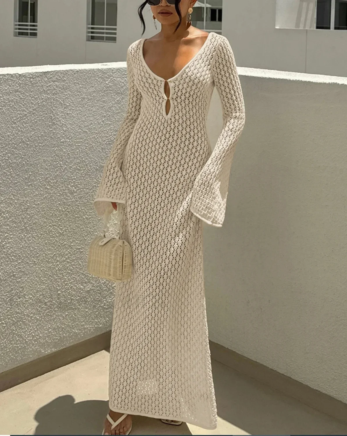 V-Neck Long Sleeve Backless Cover Up - Image 12