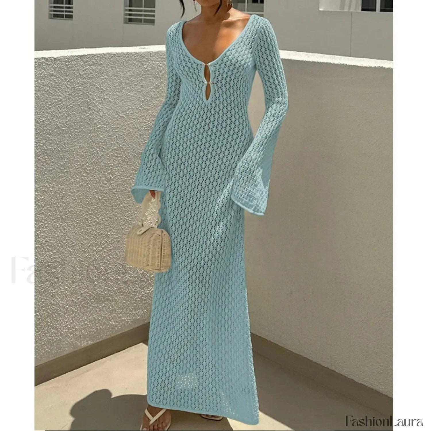 V-Neck Long Sleeve Backless Cover Up - Image 21
