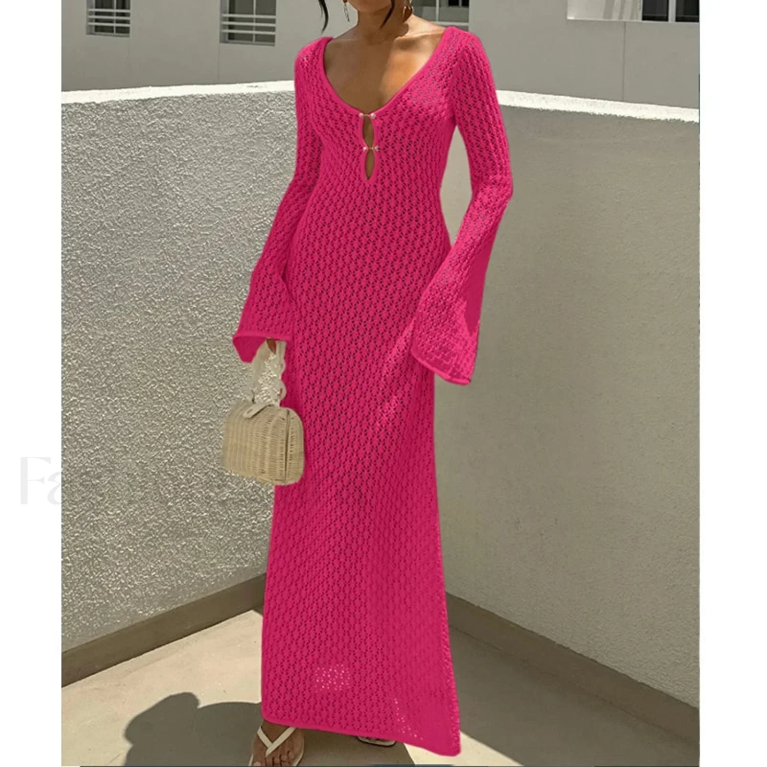 V-Neck Long Sleeve Backless Cover Up - Image 5