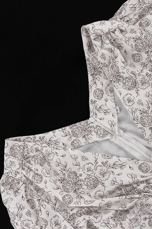 V Neck Long Sleeve High Waist A Line Floral Dress - Image 6