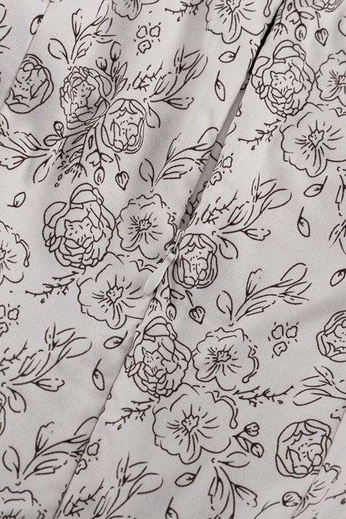 V Neck Long Sleeve High Waist A Line Floral Dress - Image 8