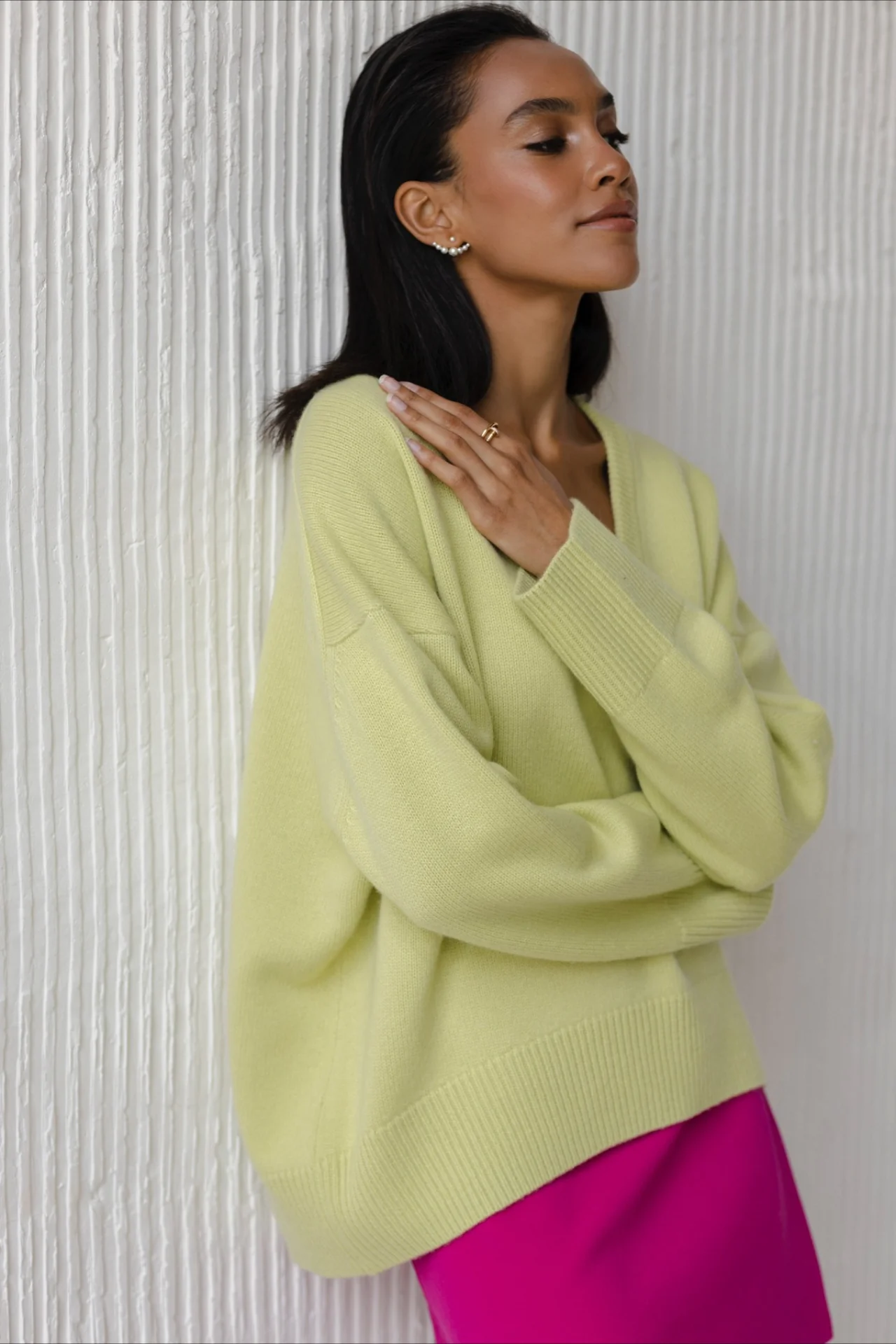 V Neck Long Sleeve Relaxed Sweater - Image 3
