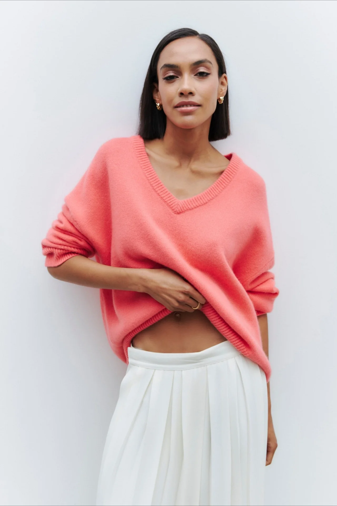 V Neck Long Sleeve Relaxed Sweater - Image 5